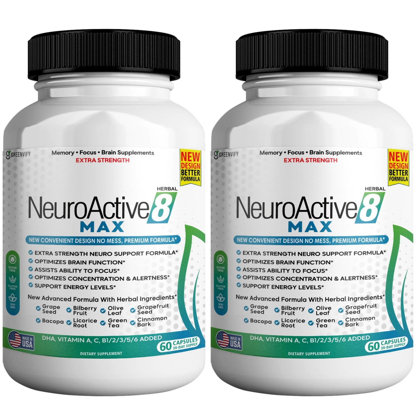 GREENVIFY NeuroActive 8 Max Brain Support Supplement Extra Strength Formula, 120 Capsules