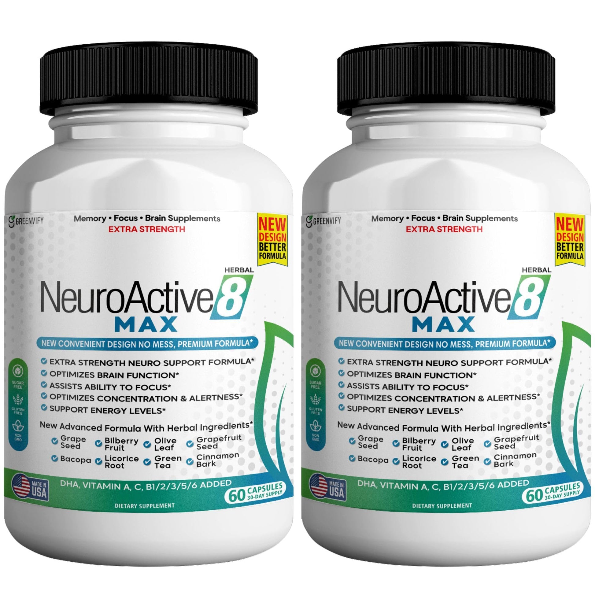 GREENVIFY NeuroActive 8 Max Brain Support Supplement Extra Strength Formula, 120 Capsules