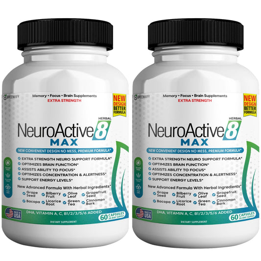 GREENVIFY NeuroActive 8 Max Brain Support Supplement Extra Strength Formula, 120 Capsules