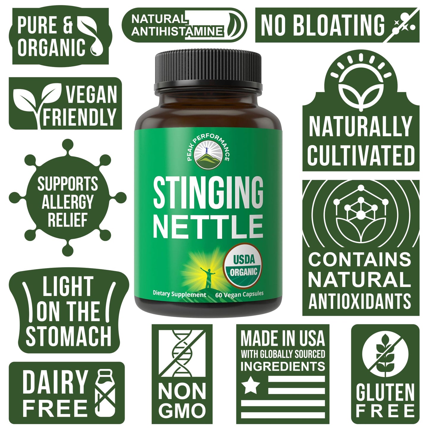 Peak Performance Stinging Nettle Capsules 60 Count