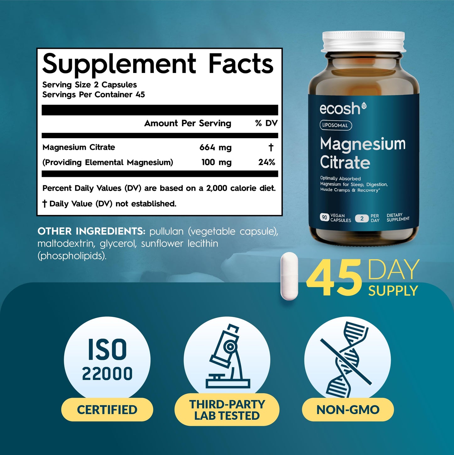 Ecosh Liposomal Magnesium Citrate Capsules 90 Count