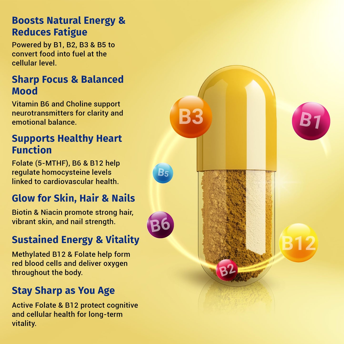 1 Body Methylated B Complex, 5-MTHF Folate & Methyl B12 Capsule, 120 Count