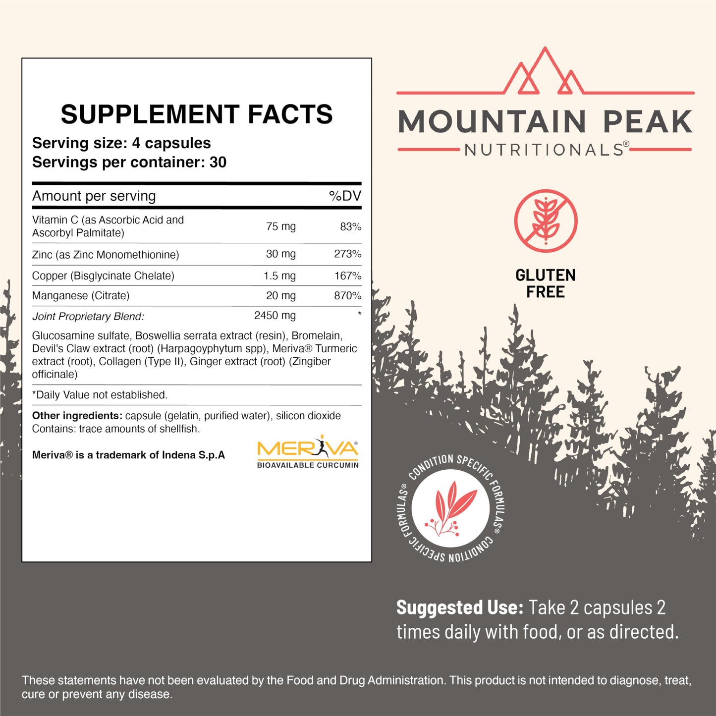 Mountain Peak Nutritionals Joint Formula Glucosamine Boswellia Capsules 120 Count