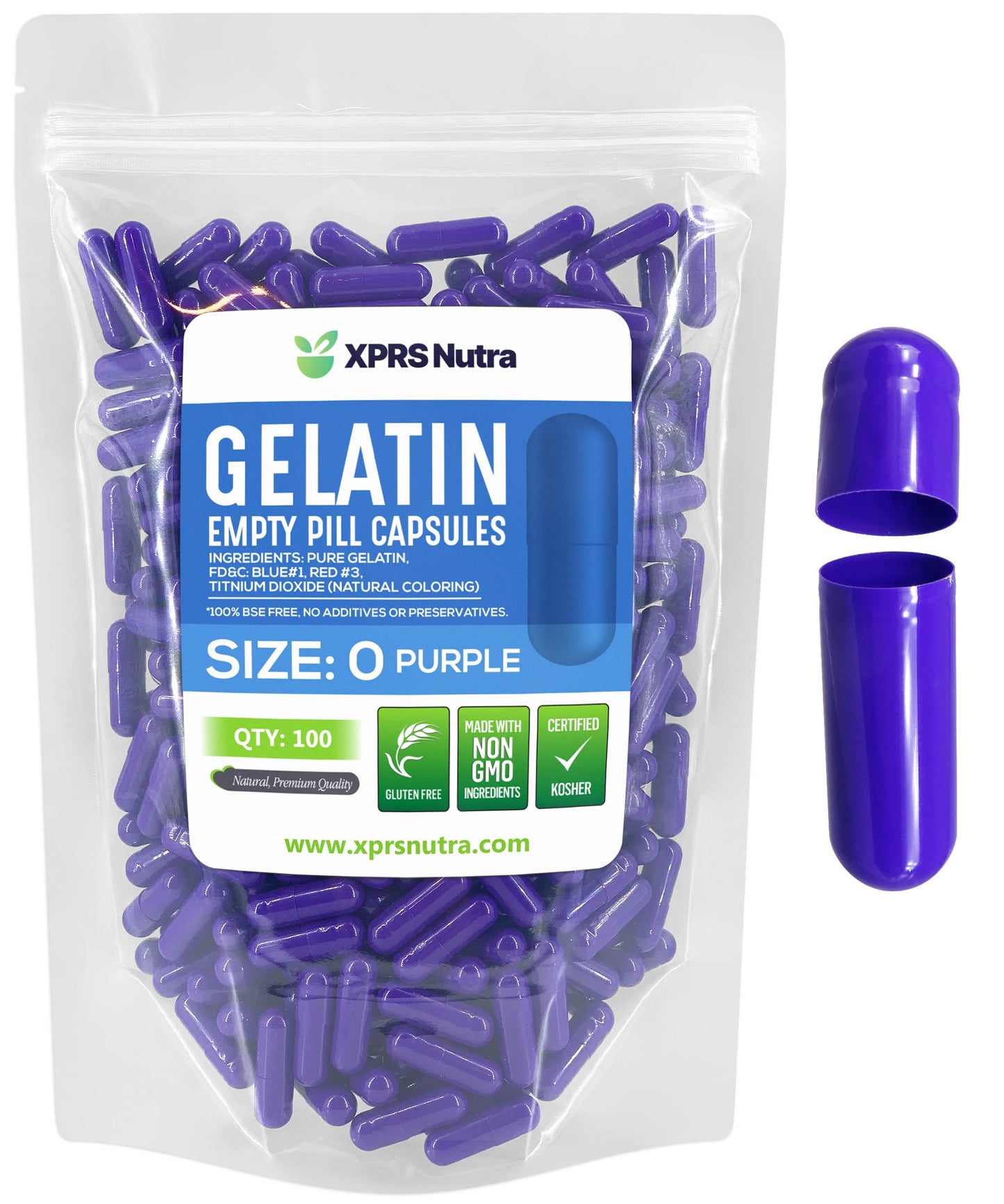 XPRS Nutra Size 0 Empty Gelatin Capsules, 100 Count