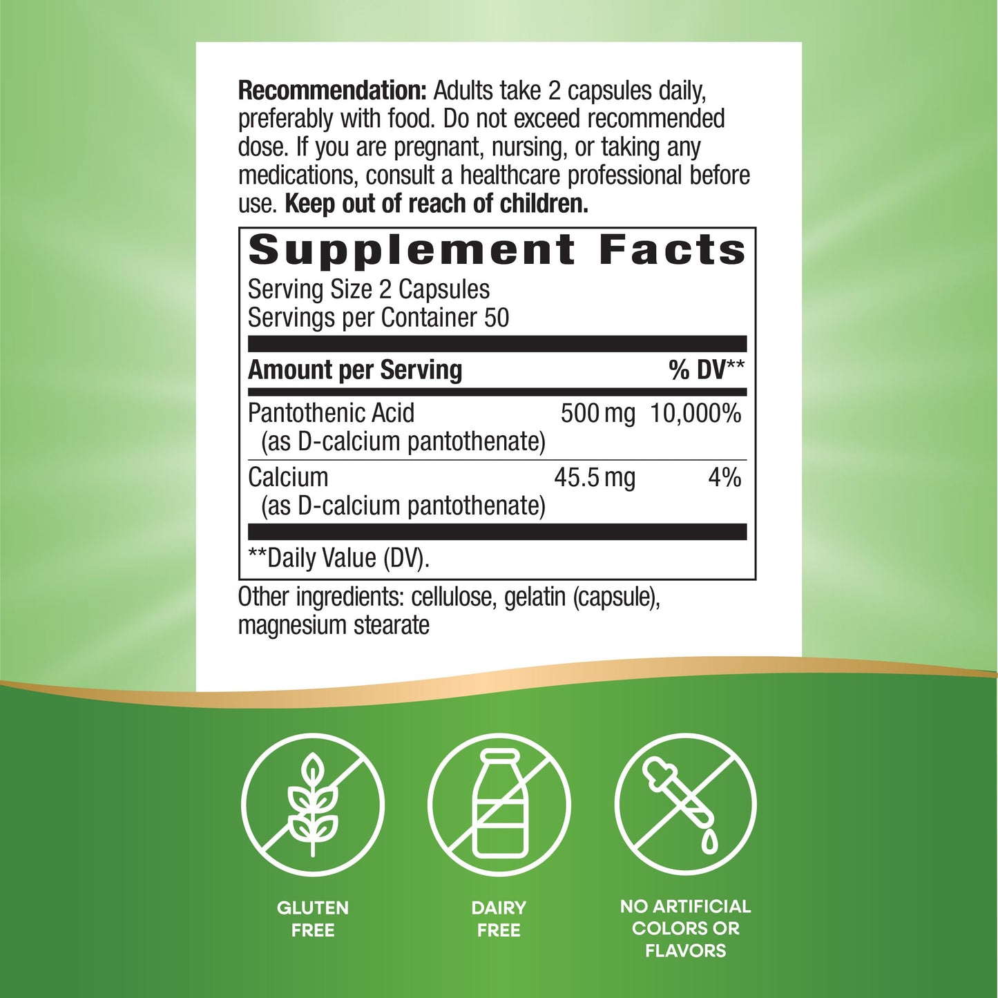 Nature's Way Pantothenic Acid Capsules, Supports Cellular Energy*, 100 Capsules