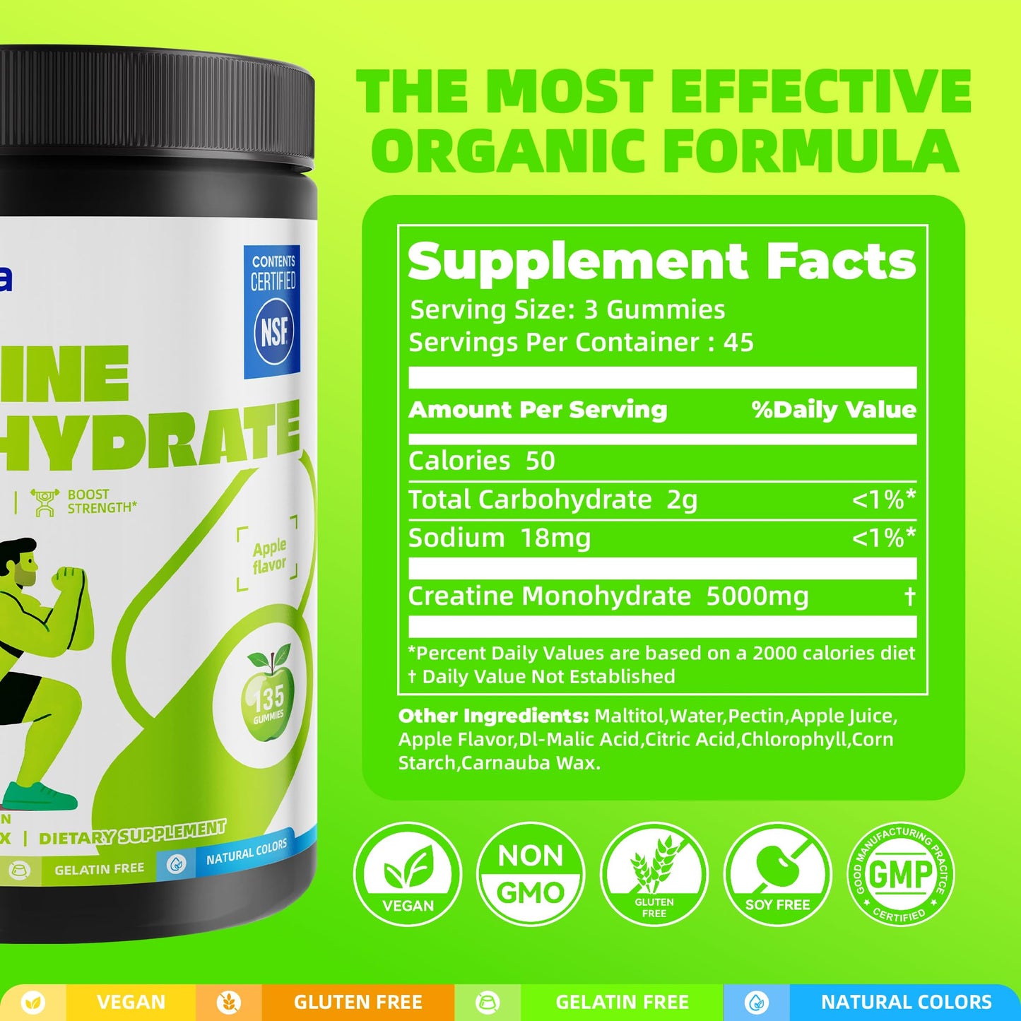 ON GREENVITA NUTRITION Creatine Monohydrate Gummies 135 Gummies