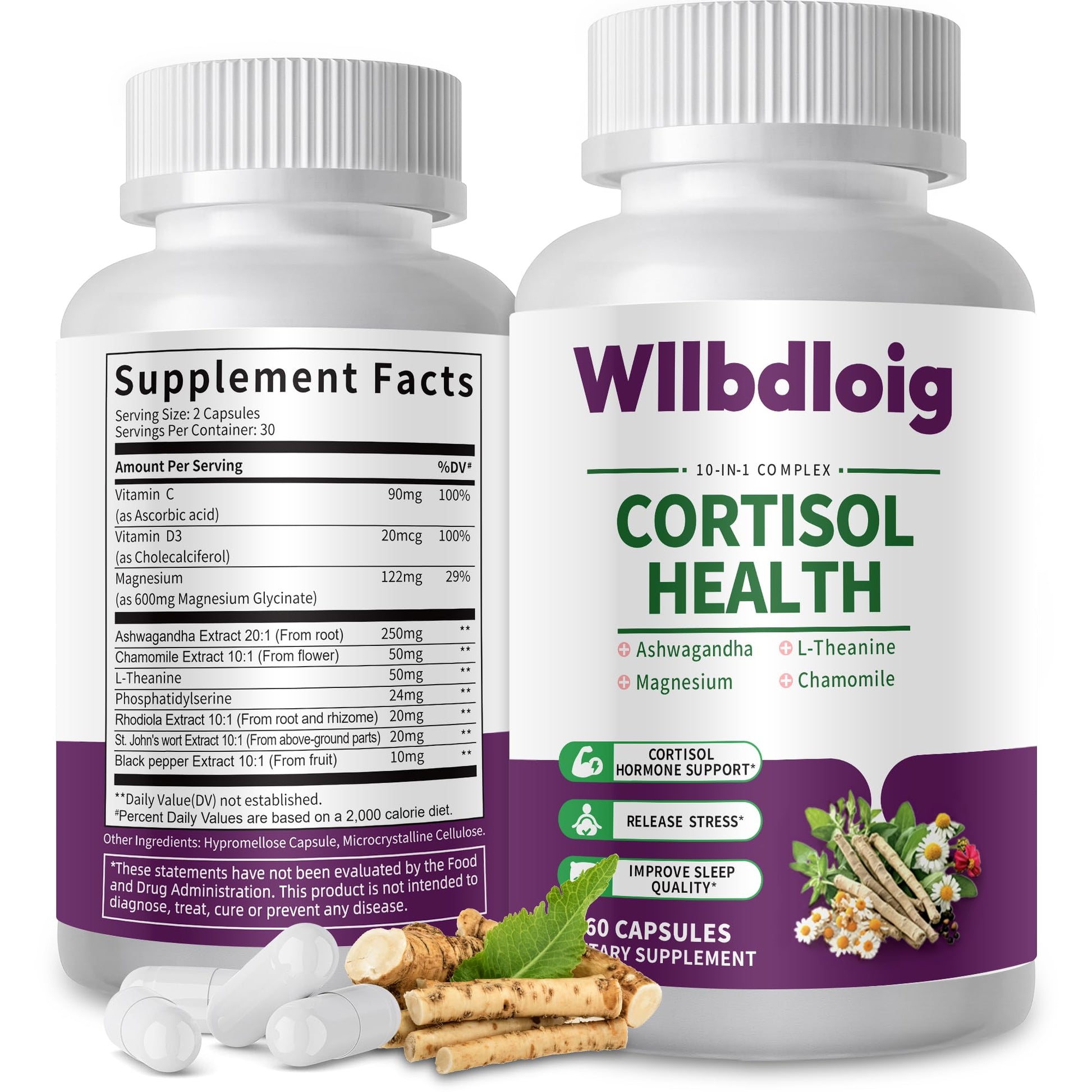 Wllbdloig Cortisol Supplements for Women and Men Capsule, 60 Count