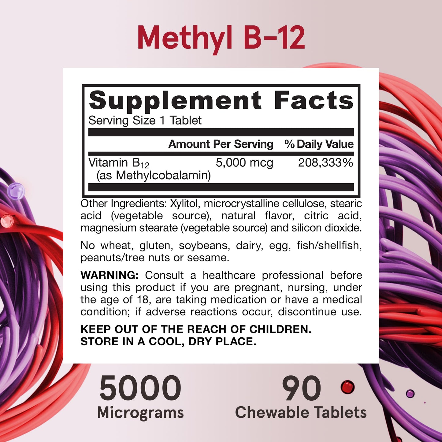 Jarrow Formulas Methyl Vitamin B-12 5000 mcg Chewable Tablets, 90 Count