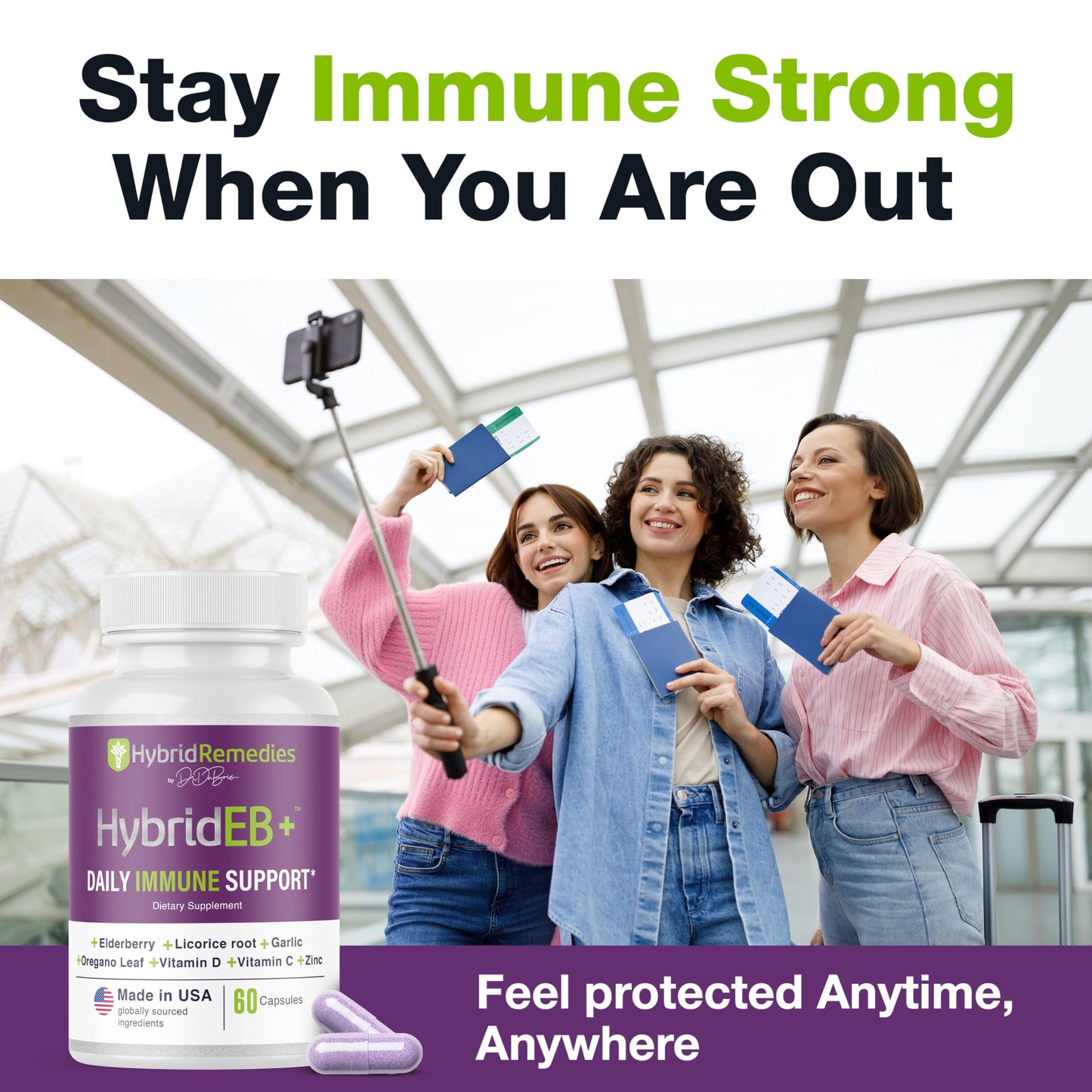 Hybrid EB Sambucus Elderberry Immune Support with Vitamin C, Zinc, Vitamin D3 60 Capsules