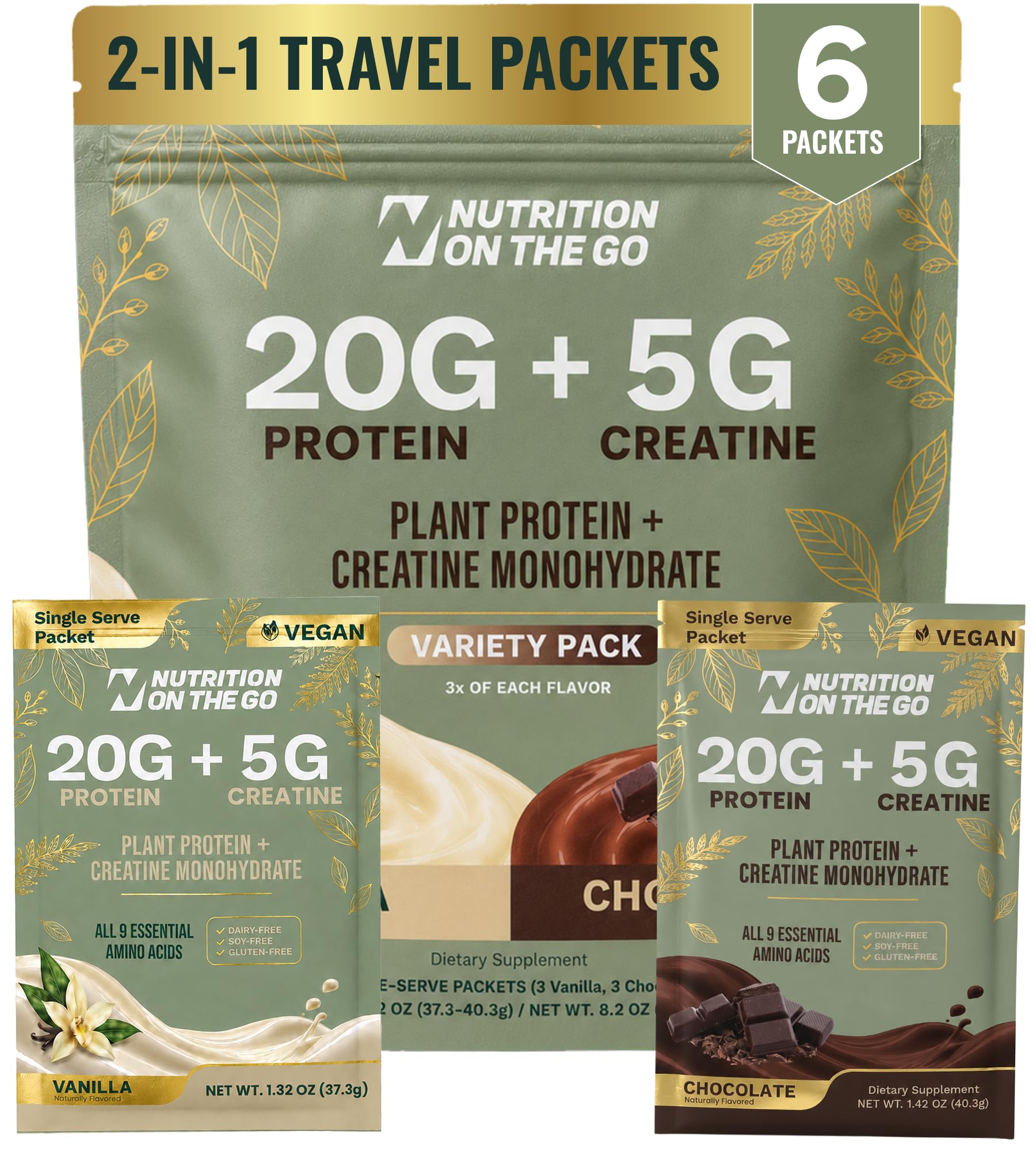 Nutrition On The Go 2-in-1 Vegan Protein + Creatine Travel Packets, 30 Packets