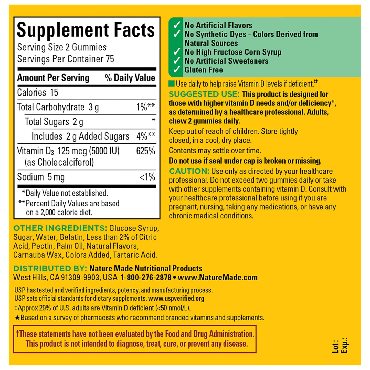Nature Made Vitamin D3 5000 IU Gummies, 150 Count