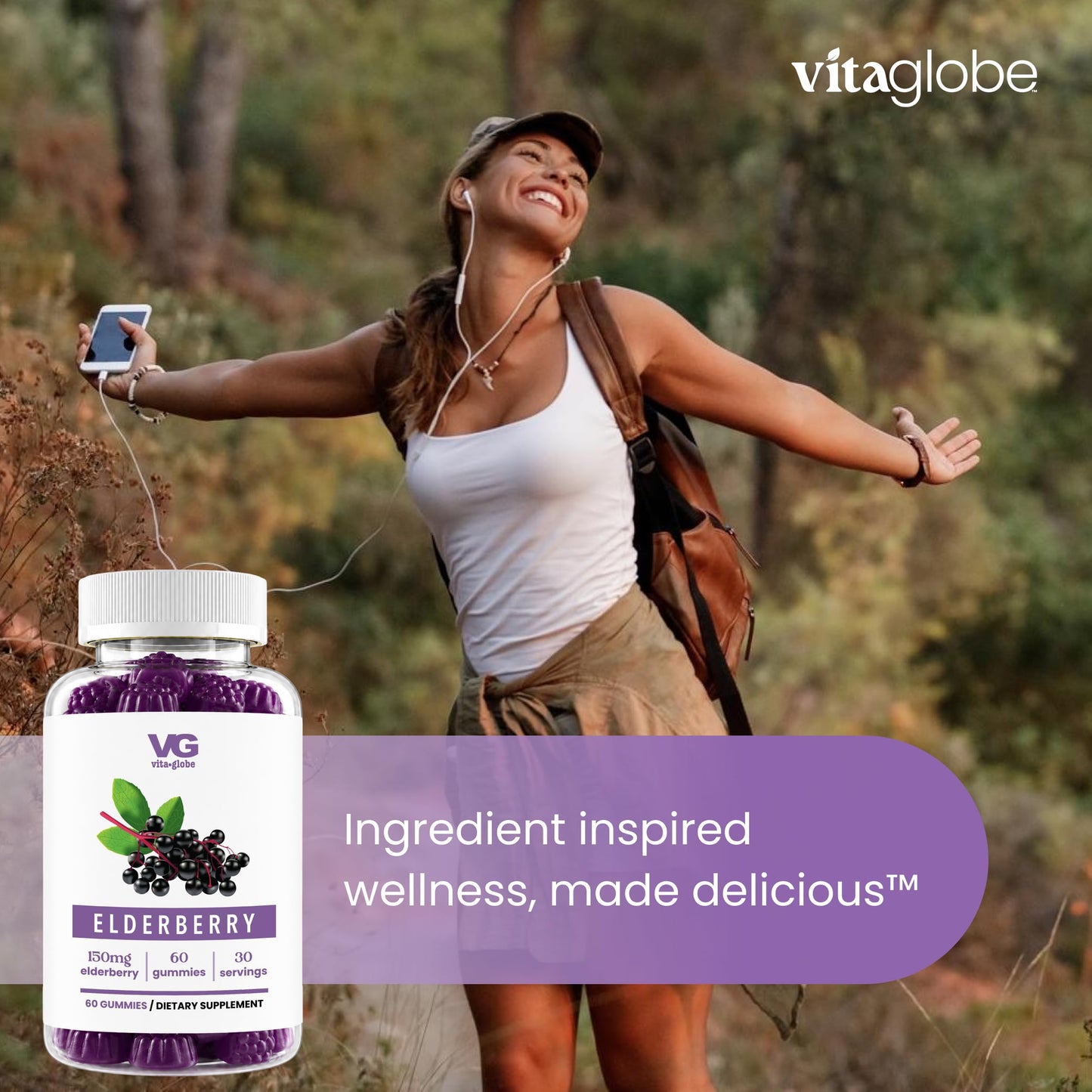VITA GLOBE Elderberry Gummies with Vitamin C, Zinc, Immune Support Vegan Gummy, 120 Gummies