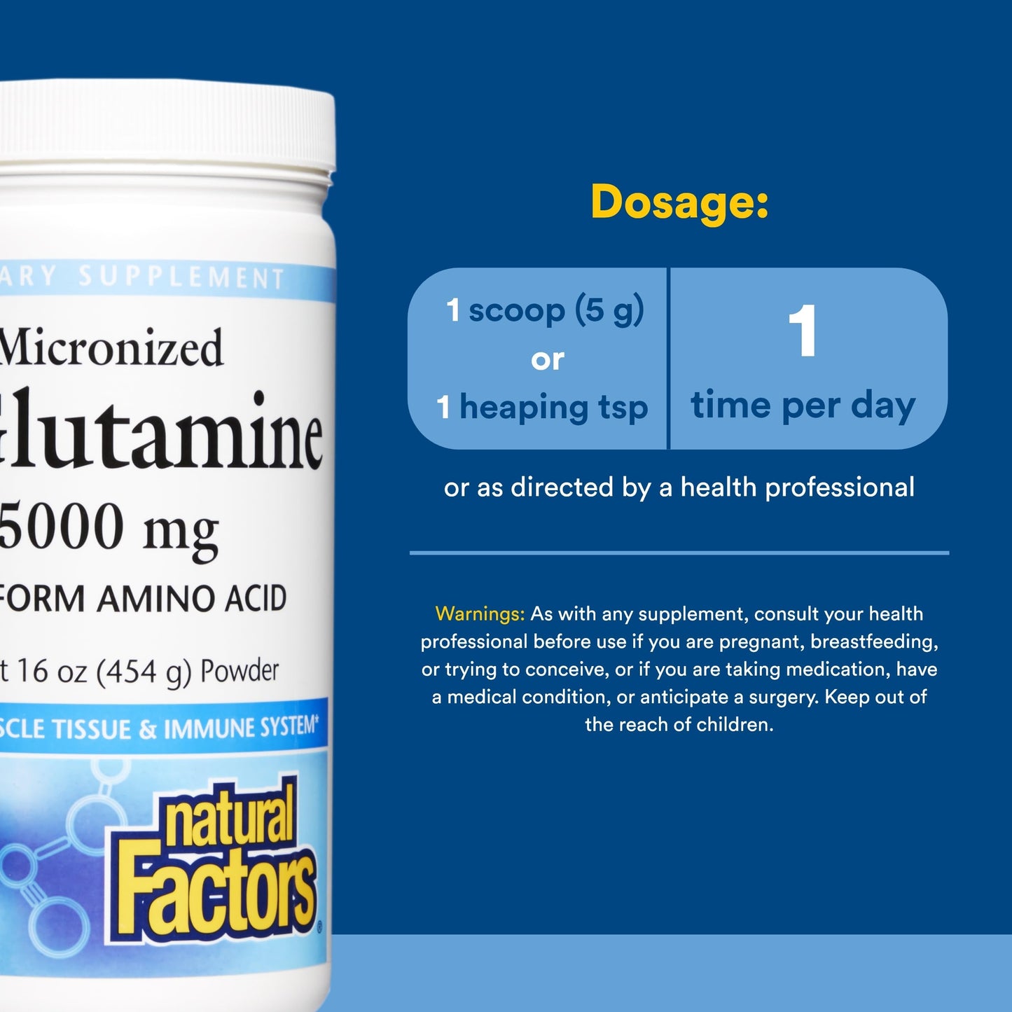 Natural Factors Micronized L-Glutamine 5,000 mg Powder, 16 oz