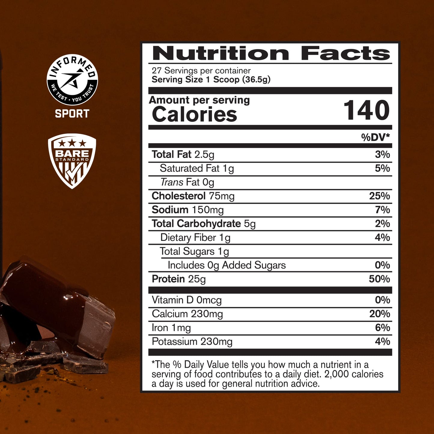 Bare Performance Nutrition BPN Whey + Casein Protein Powder Blend, Fudge Chocolate, 25g Protein per Serving, Supports Lean Muscle Recovery, 32 Servings