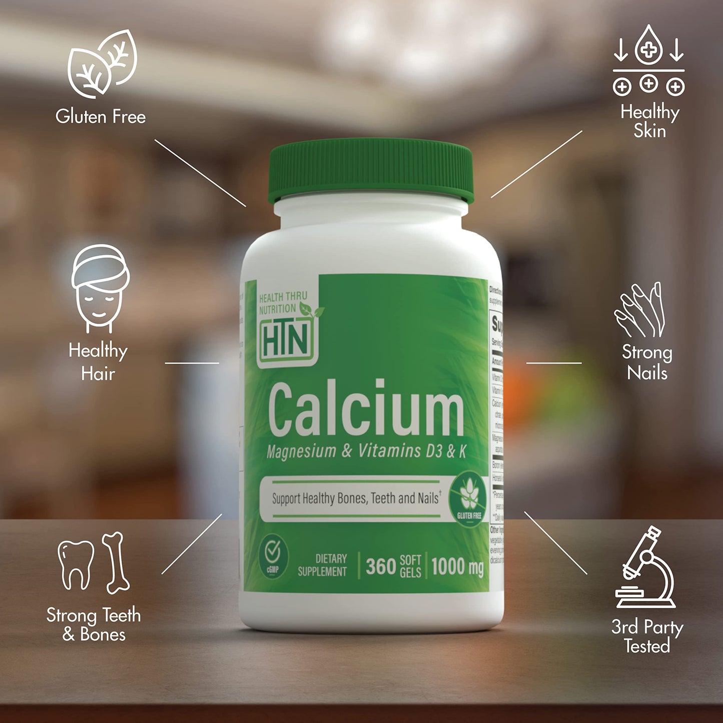Health Thru Nutrition Calcium 1000mg and Magnesium 400mg with Vitamin D3 & K Softgels 360