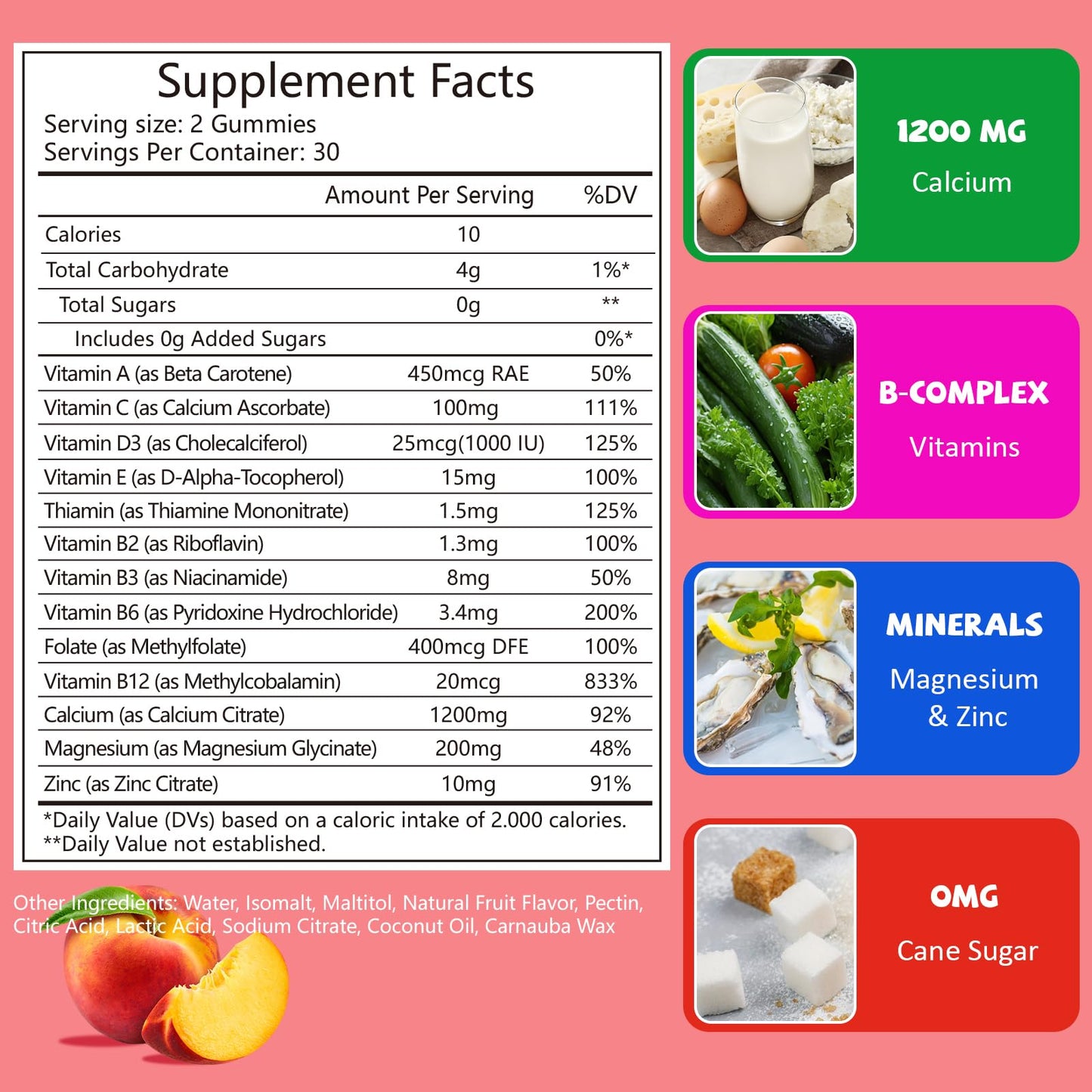 PYUNAFIT Calcium Gummies for Women 1200 mg Gummy, 60 Count