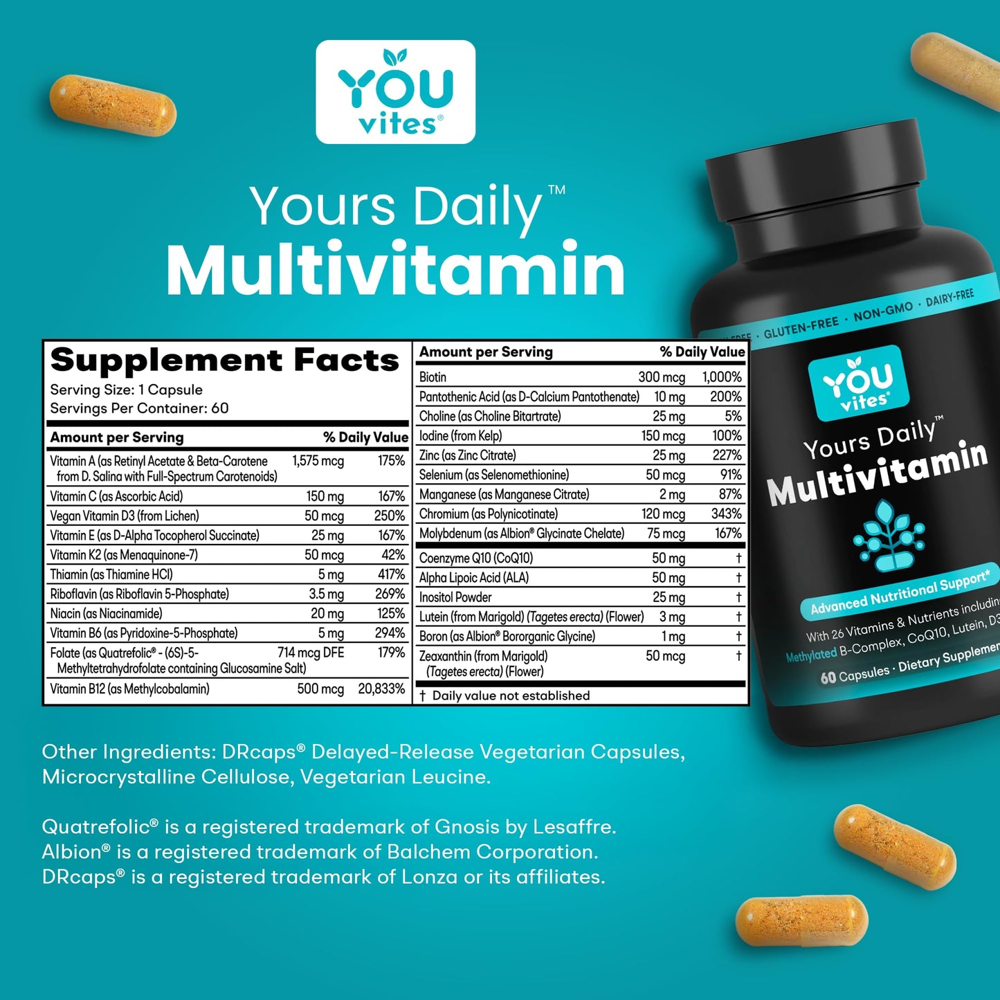 You Vites Methylated Multivitamin for Men and Women, Methyl Multi Without Iron, 60 Capsules