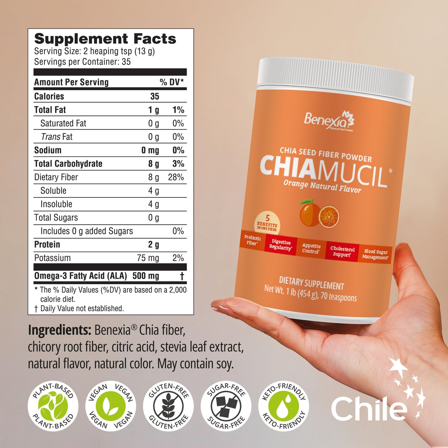 BENEXIA Chiamucil Prebiotic Chia & Inulin Fiber Powder, Orange 16
