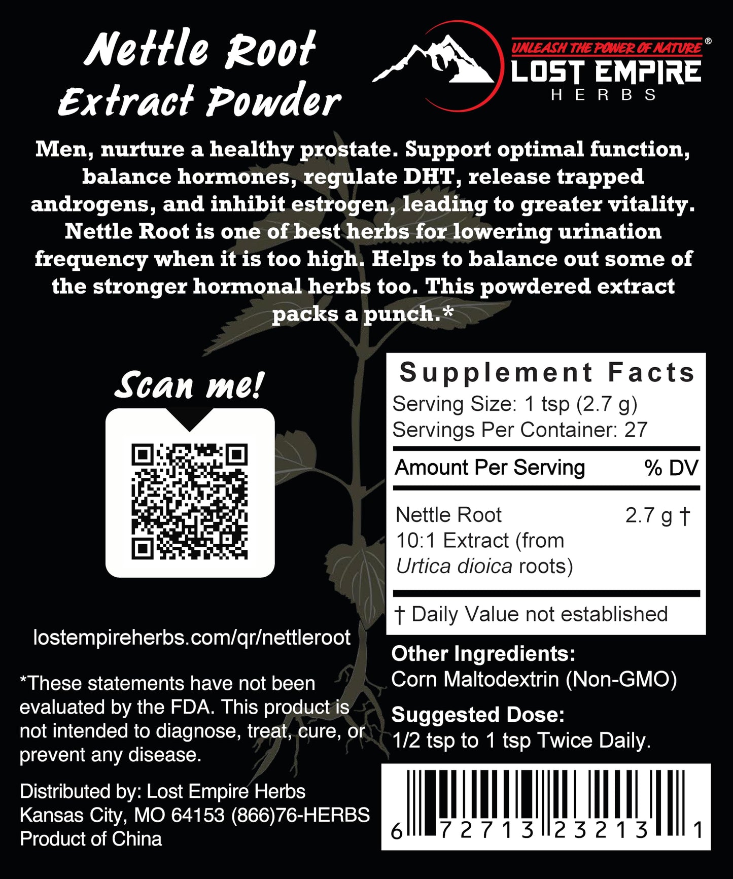 Lost Empire Herbs Stinging Nettle Root (Urtica Dioica) 10:1 Full-Spectrum Water Extract Powder 2.65 Ounce