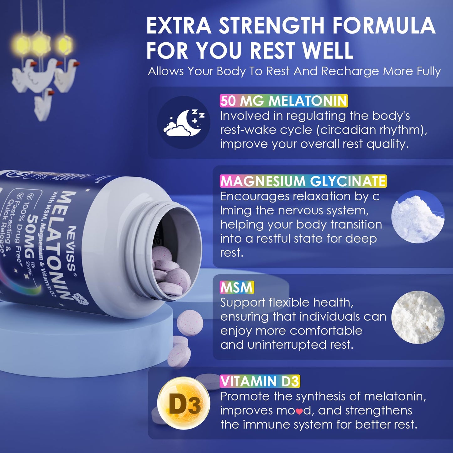 NEVISS Melatonin 50 mg Fast Dissolve Tablets + Ultra High Dose Melatonin 100 mg, 195 Tablets