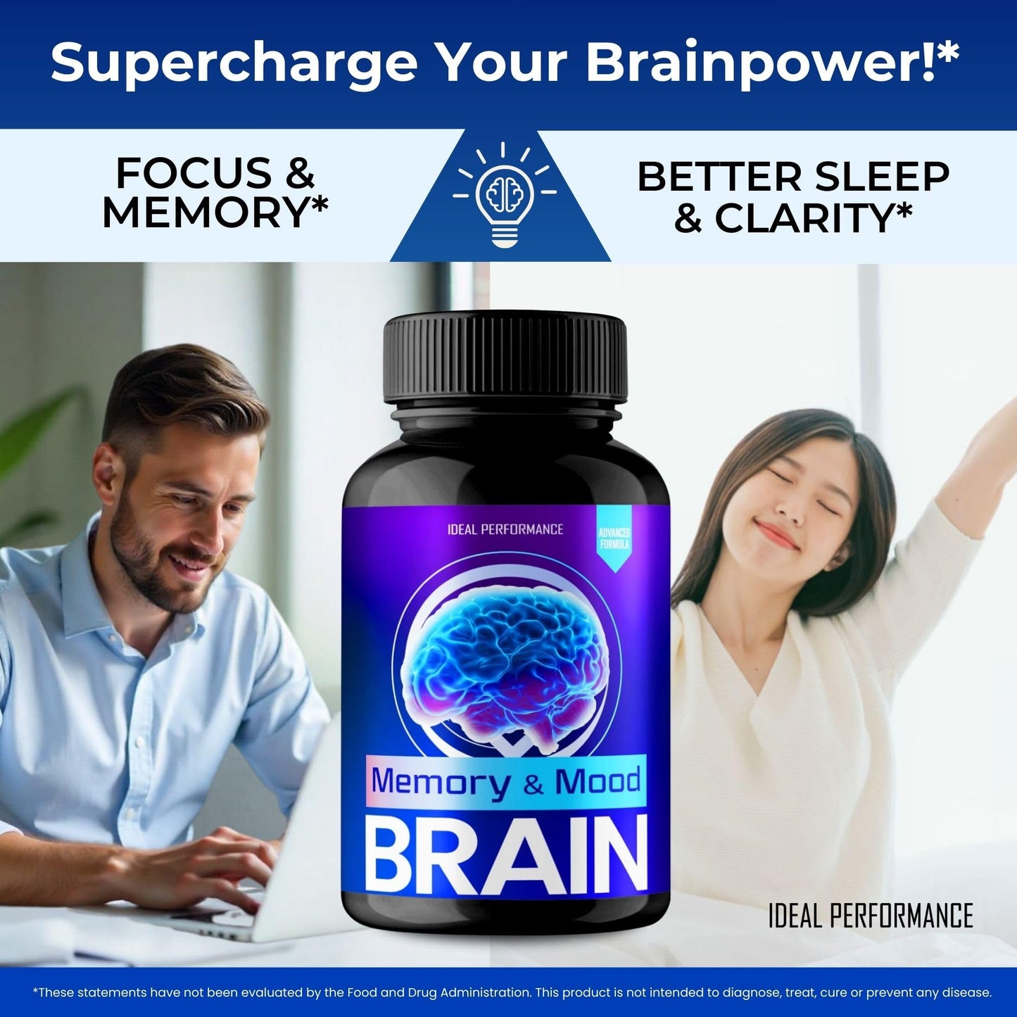 IDEAL PERFORMANCE Brain Memory and Mood Capsules, Maximum Strength Nootropic, 300 Capsules