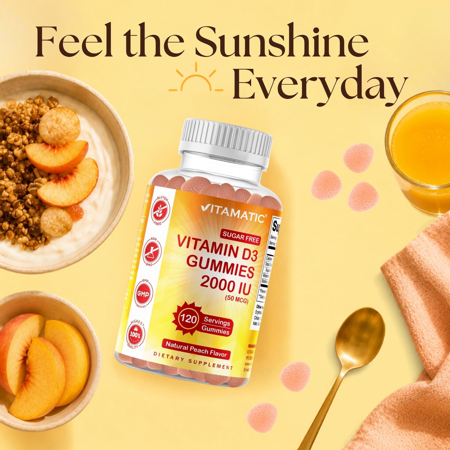 Vitamatic Sugar Free Vitamin D3 2000 IU Gummies, 240 Count