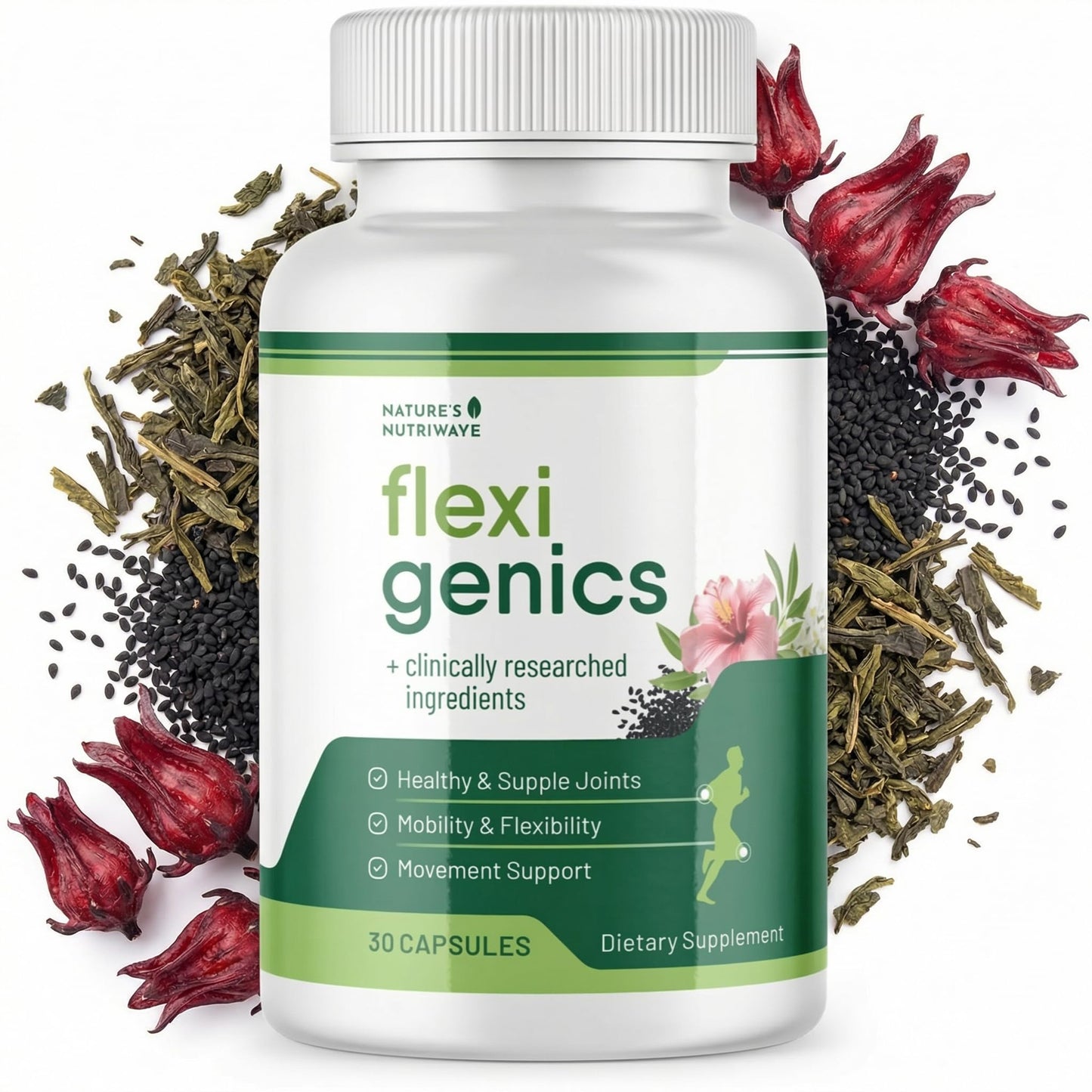Nature’s NutriWave Flexigenics Natural Support Formula with Green Tea Extract, Black Cumin Seed & Vitamin K2 – Non-GMO, 30 Capsules