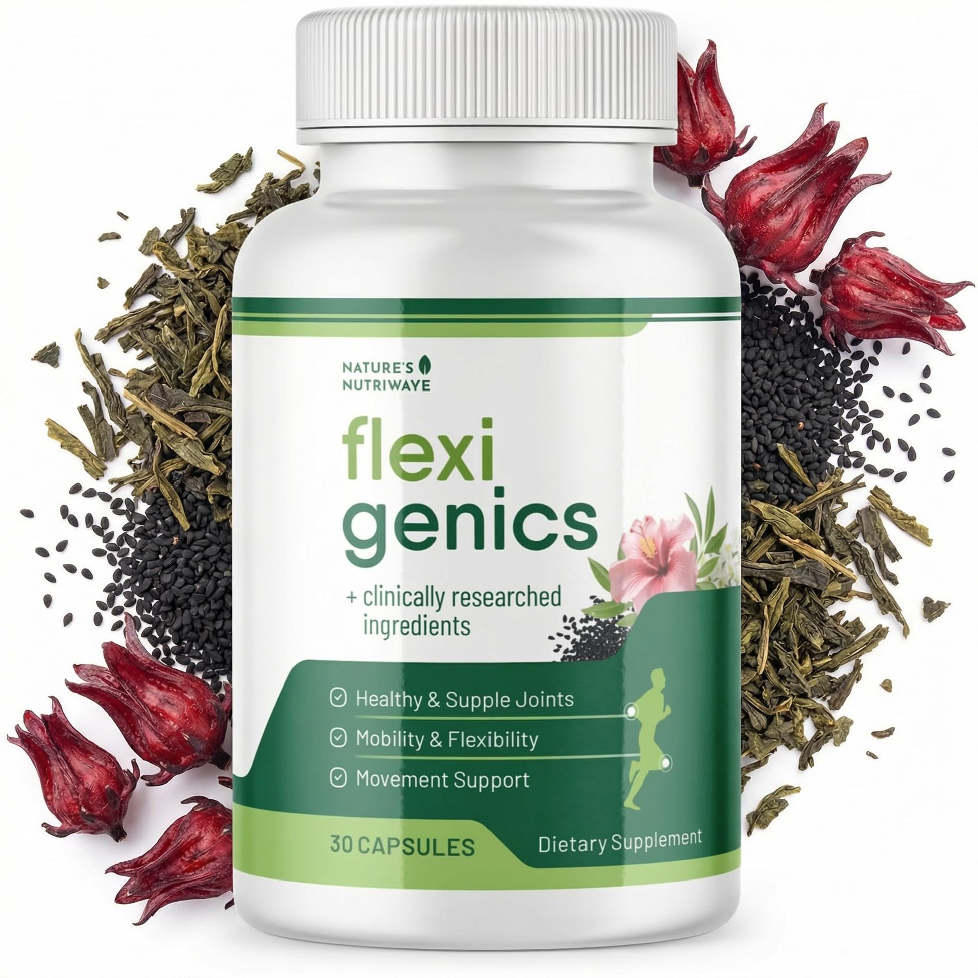 Nature’s NutriWave Flexigenics Natural Support Formula with Green Tea Extract, Black Cumin Seed & Vitamin K2 – Non-GMO, 30 Capsules