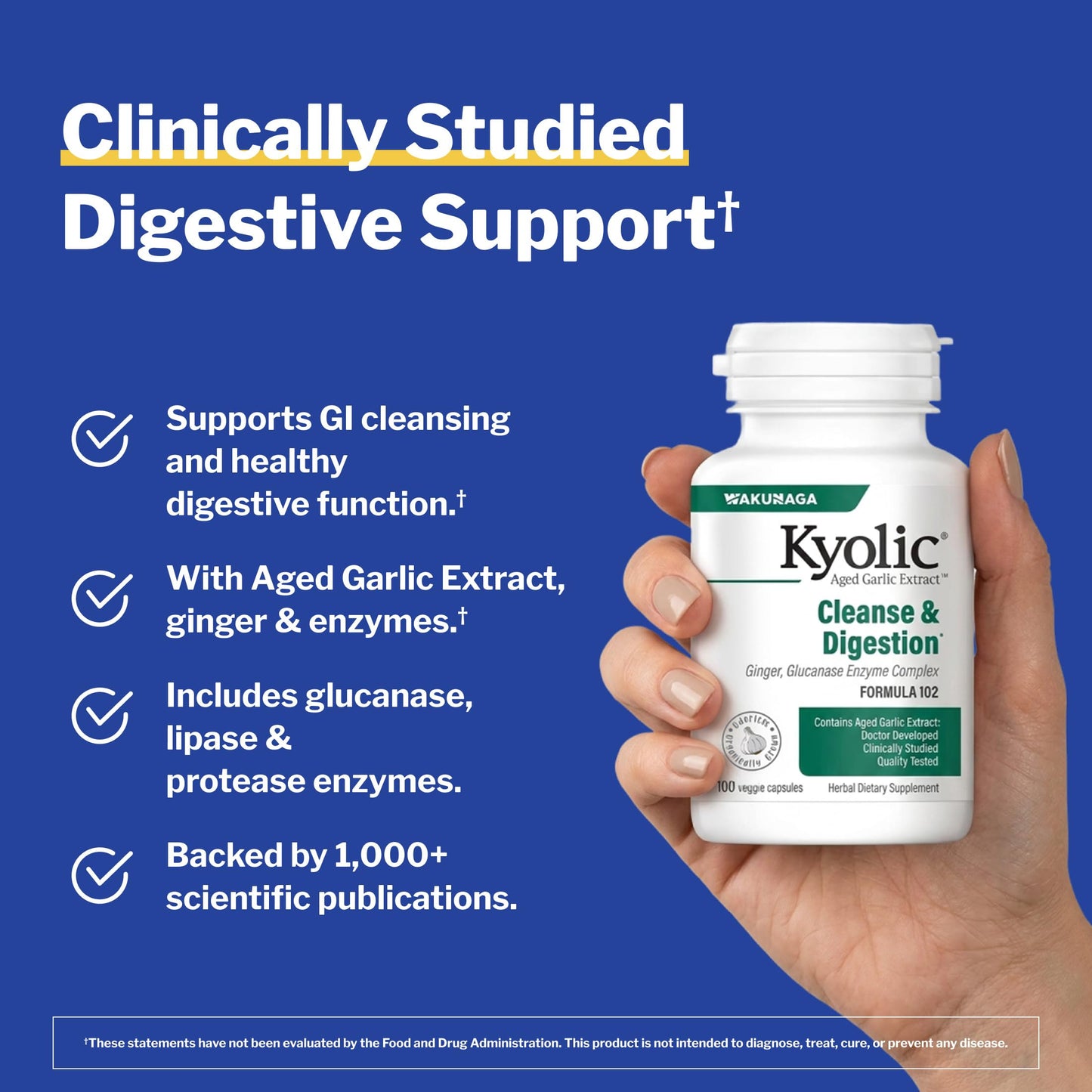 Kyolic Aged Garlic Extract Formula 102 - Cleanse & Digestion - Supports GI Cleansing & Healthy Intestinal Function* - Ginger, Glucanase, Lipase & Protease Capsules, 100 Count
