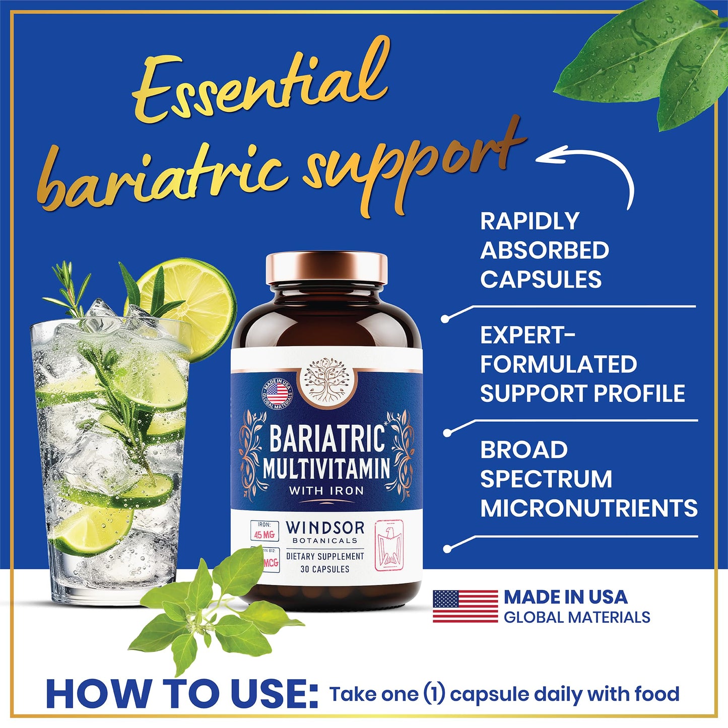 Windsor Botanicals Bariatric Multivitamin with Iron Capsule, 30 Count