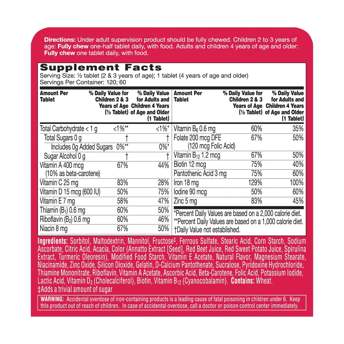 Flintstones Vitamins Children's Multivitamin Plus Iron Chewable Tablets, 180 Count