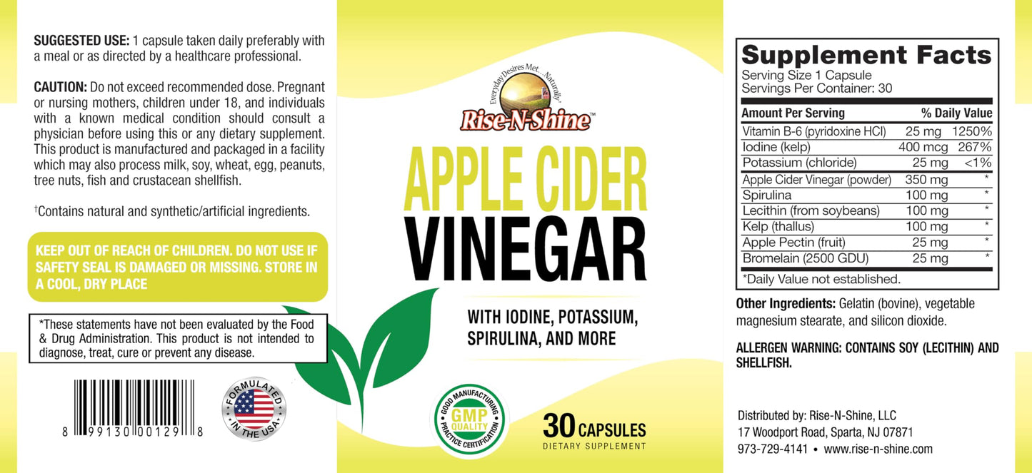 Rise-N-Shine Apple Cider Vinegar Capsules 30 Count