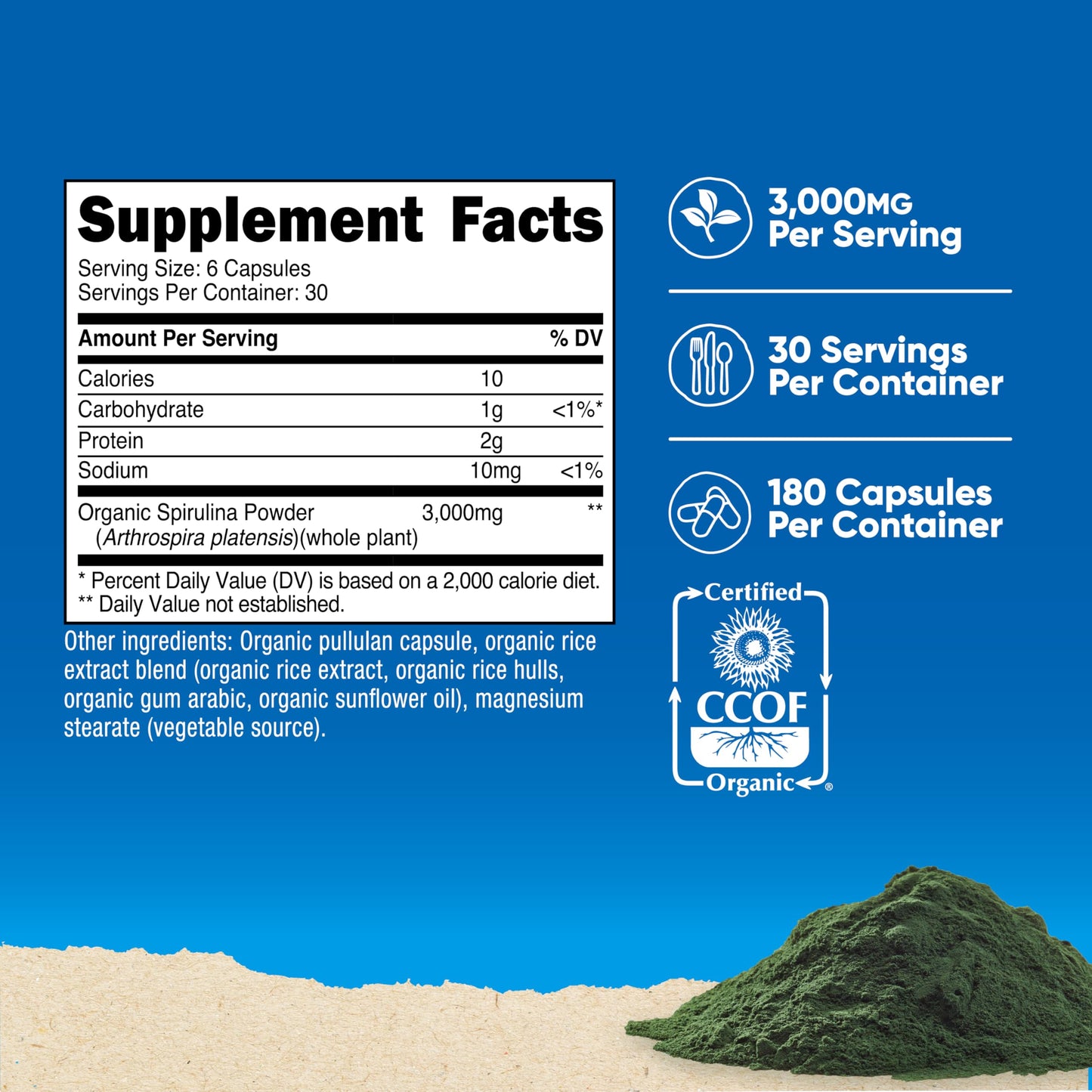 Nutricost Spirulina 3,000mg Capsules 180 Count