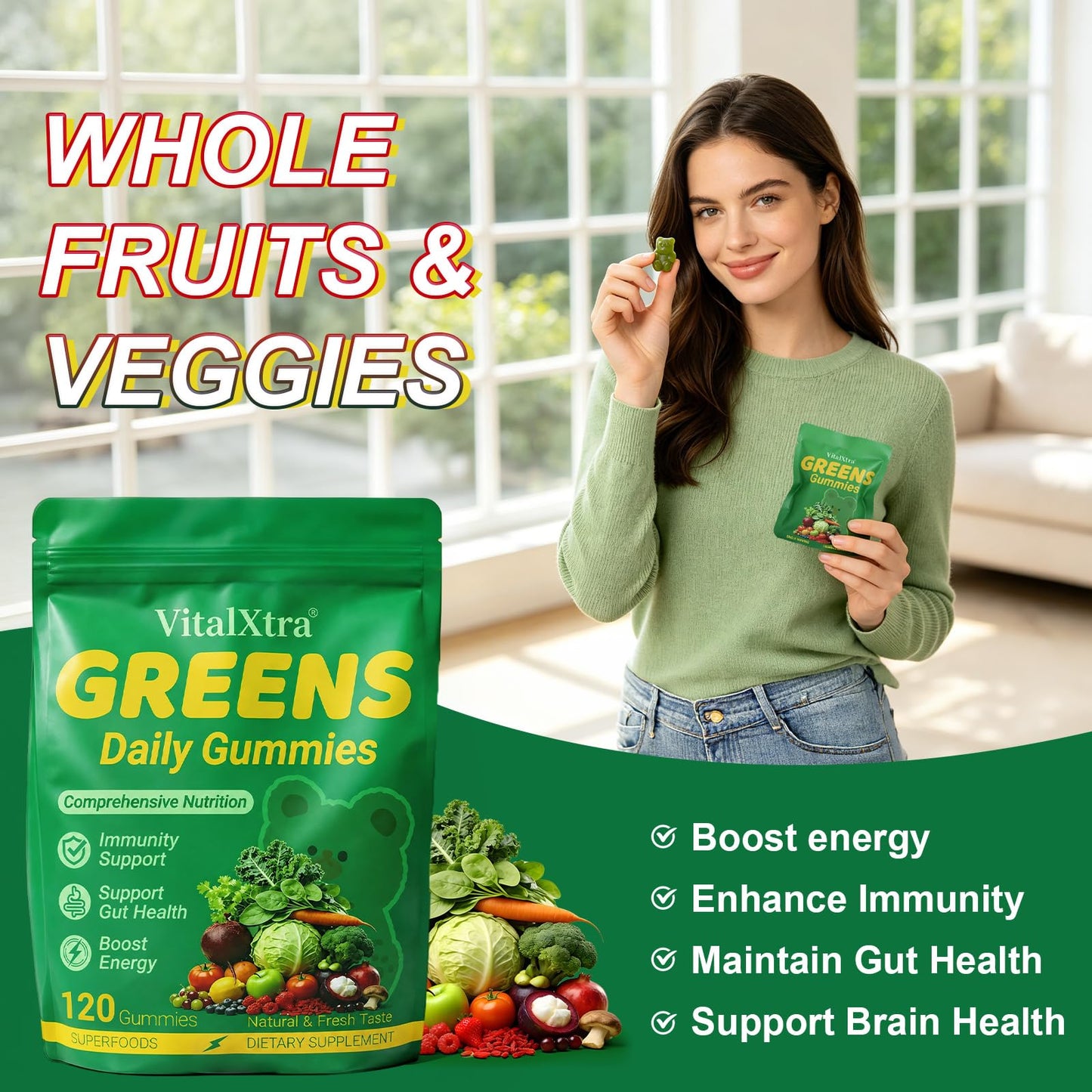 VitalXtra Greens Gummies 120 Count
