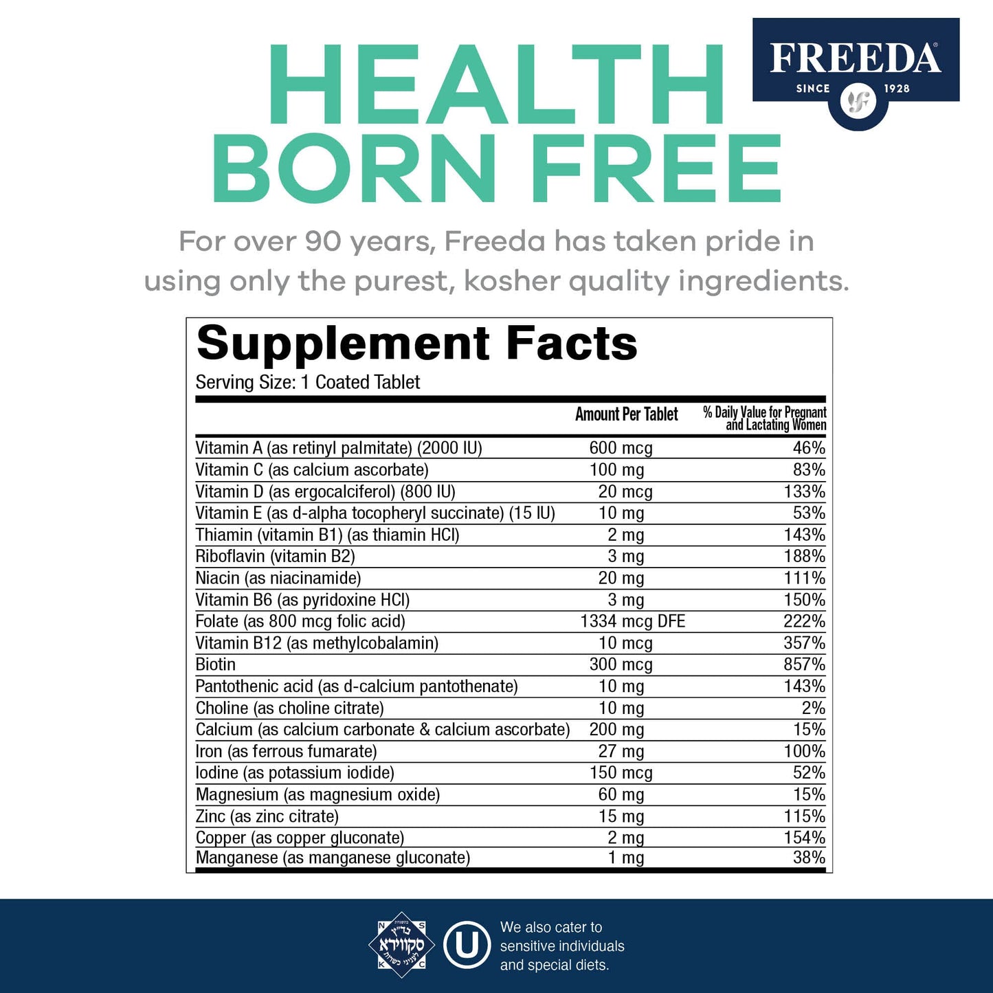 FREEDA Prenatal Vitamin Tablet 250 Count
