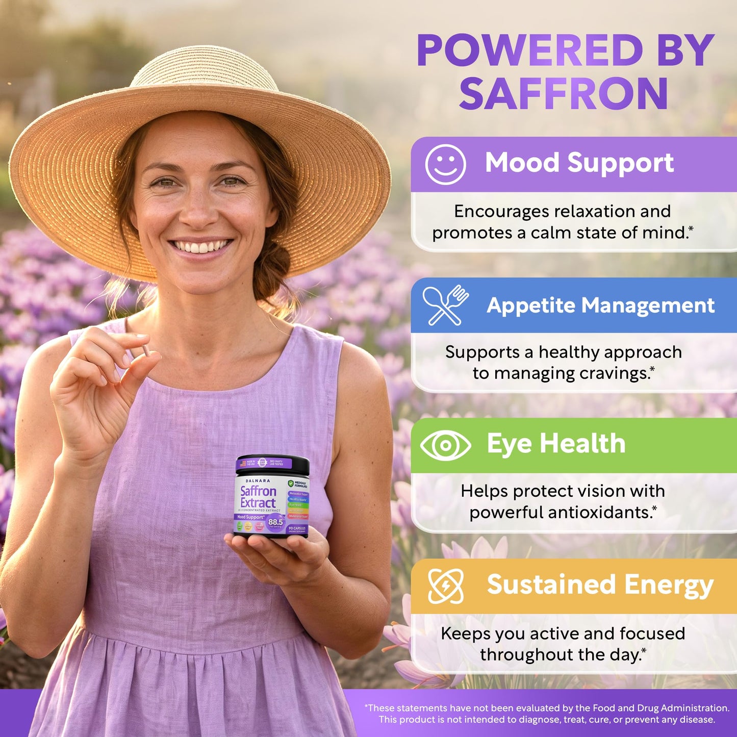 Dalnara Saffron Supplements for Women 88.5mg Capsule, 90 Count