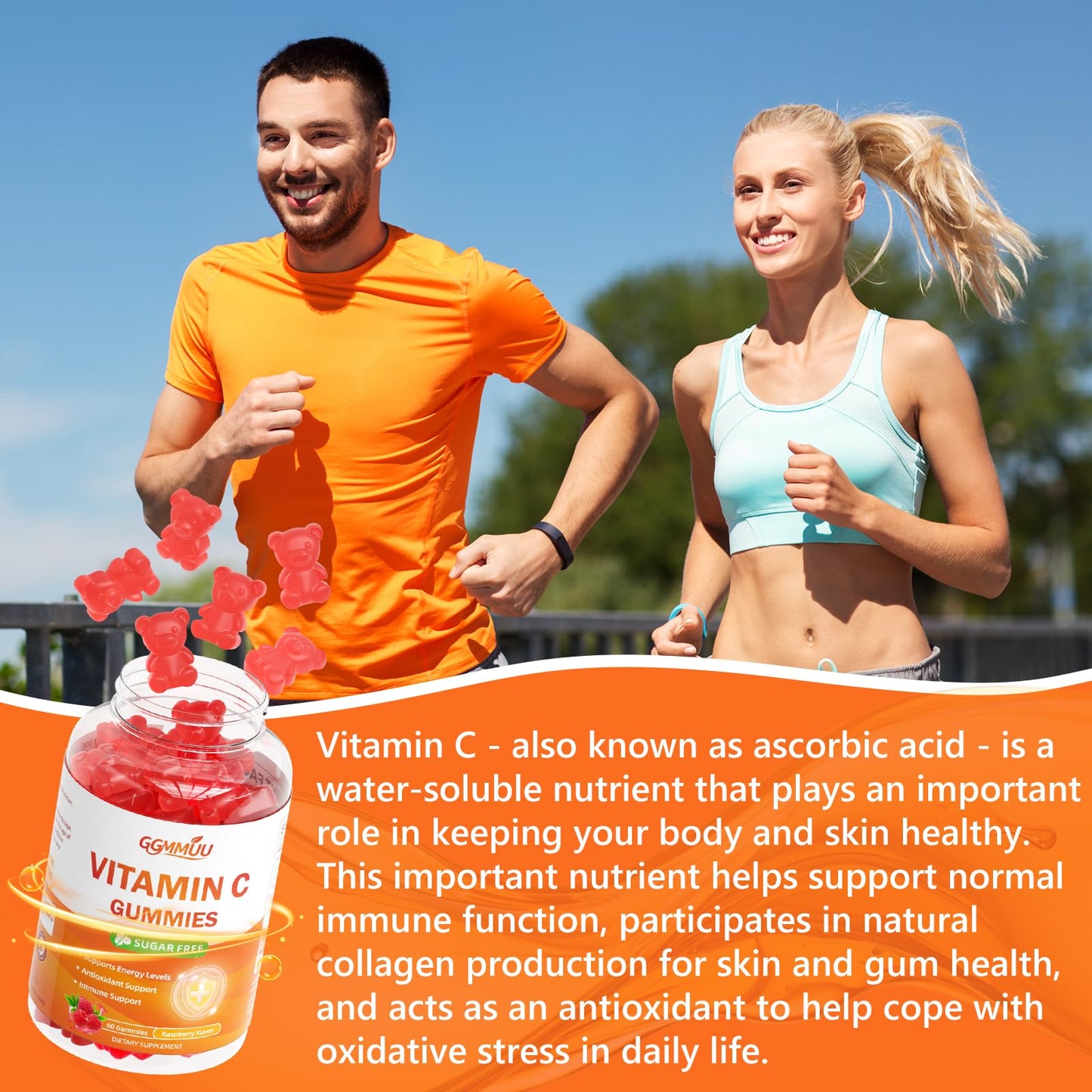 GGMMUU Sugar Free Vitamin C Gummies 250mg Chewable Gummy, 60 Count