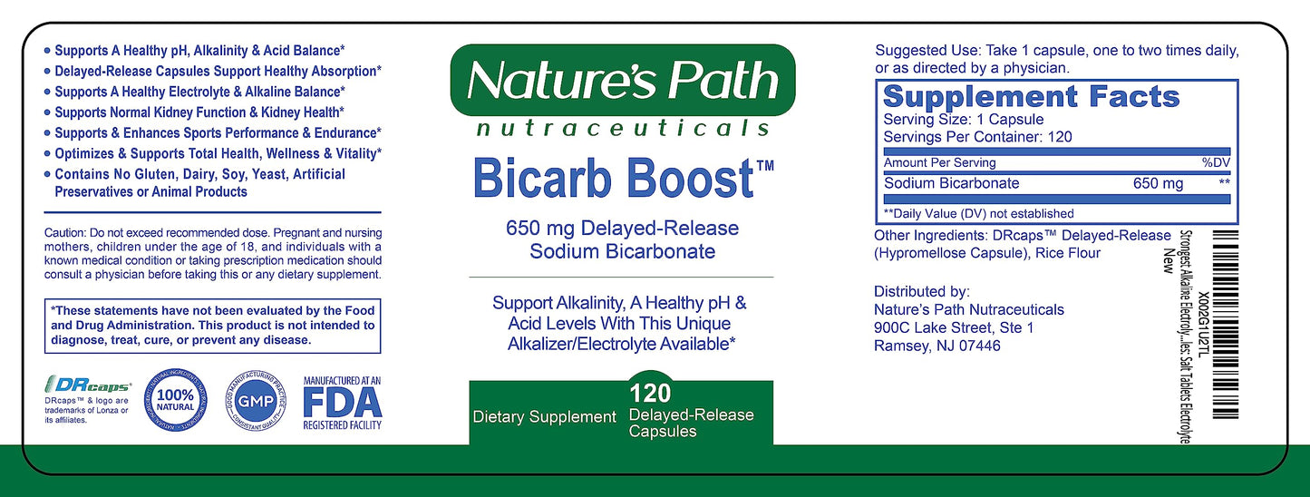 NATURE'S PATH NUTRACEUTICALS Sodium Bicarbonate 650 mg Tablets, 120 Tablets