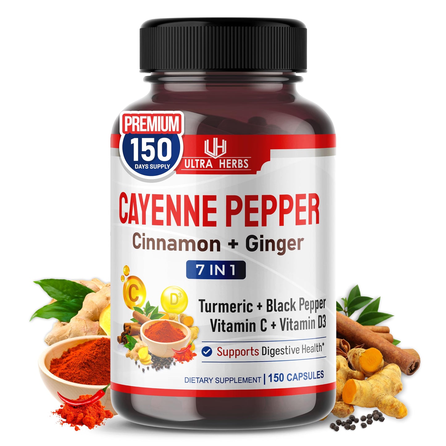 ULTRA HERBS Cayenne Pepper 7 in 1 Capsule 150 Count