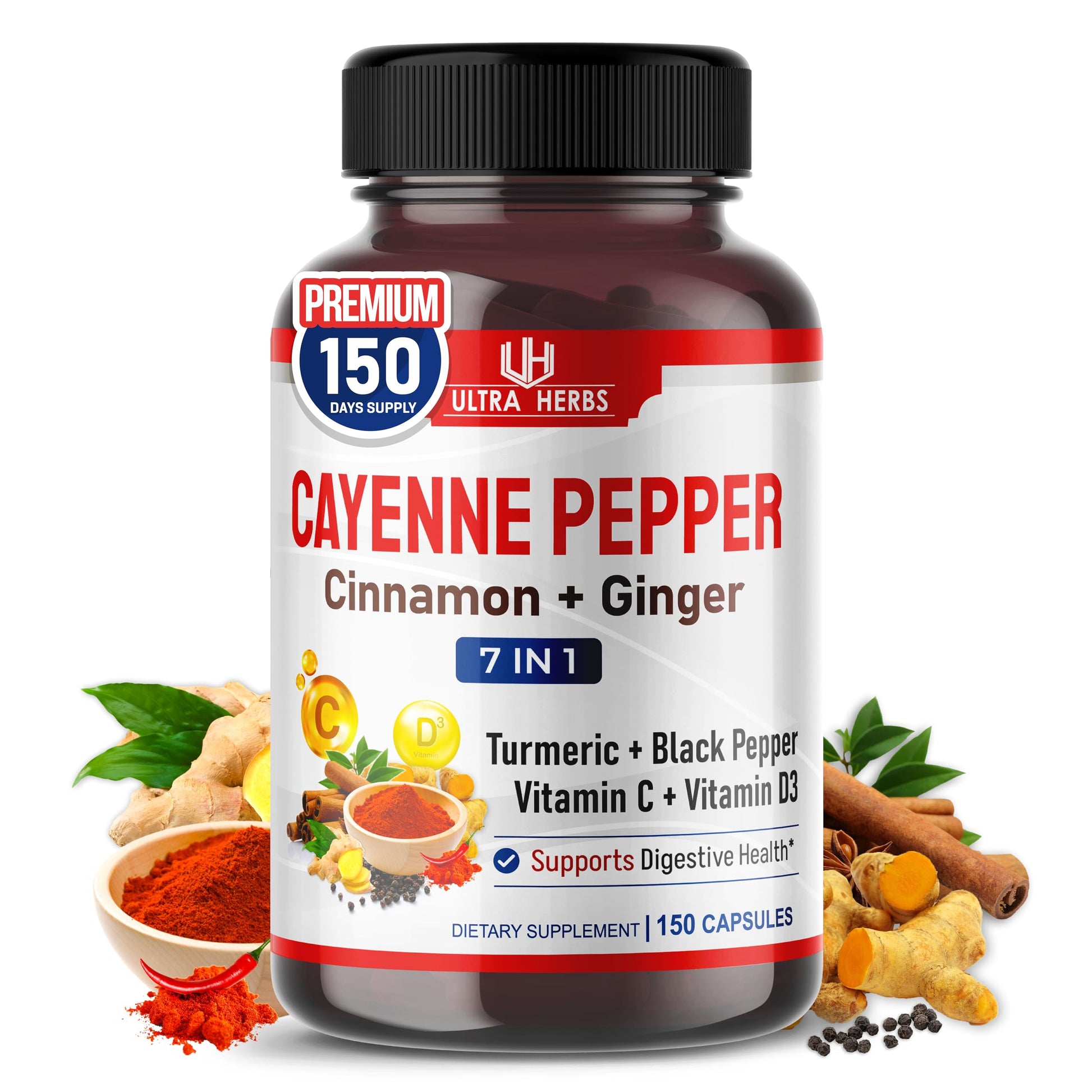 ULTRA HERBS Cayenne Pepper 7 in 1 Capsule 150 Count