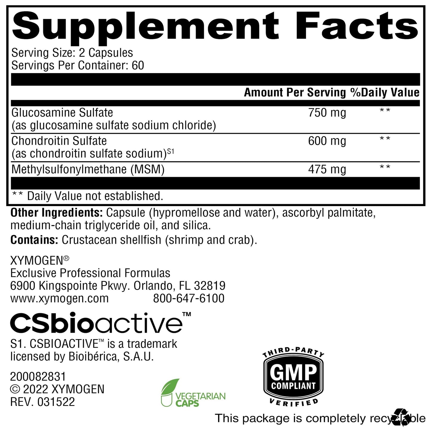 XYMOGEN SynovX Recovery Capsules 120 Count