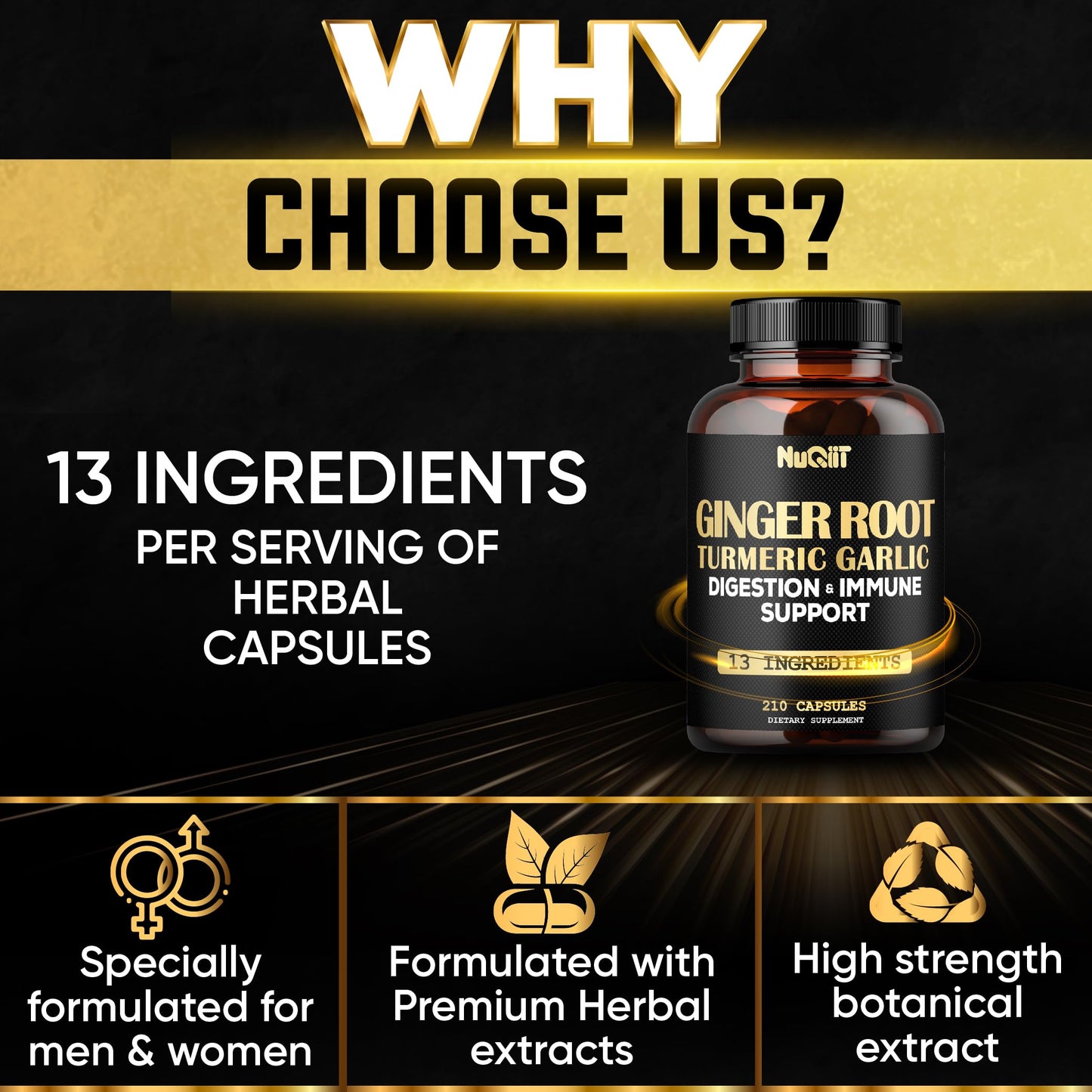 NUQIIT Ginger Supplements Capsules with Turmeric Curcumin, Garlic Bulb, Berberine HCl, Echinacea - 210 Capsules