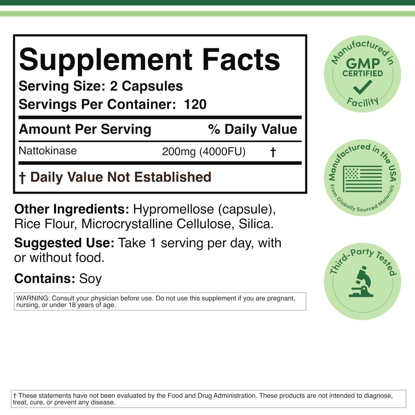 Double Wood Supplements Nattokinase Supplement 4,000 FU Capsules 240 Count