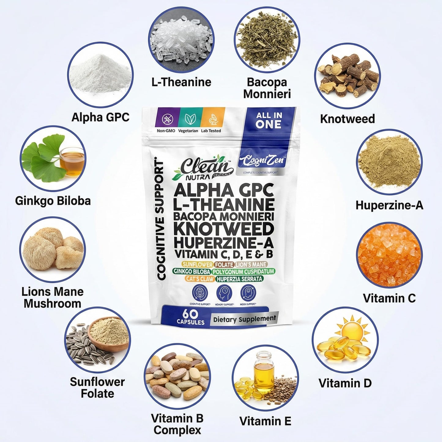 Clean Nutraceuticals Alpha GPC 600mg Supplement 60 Capsules