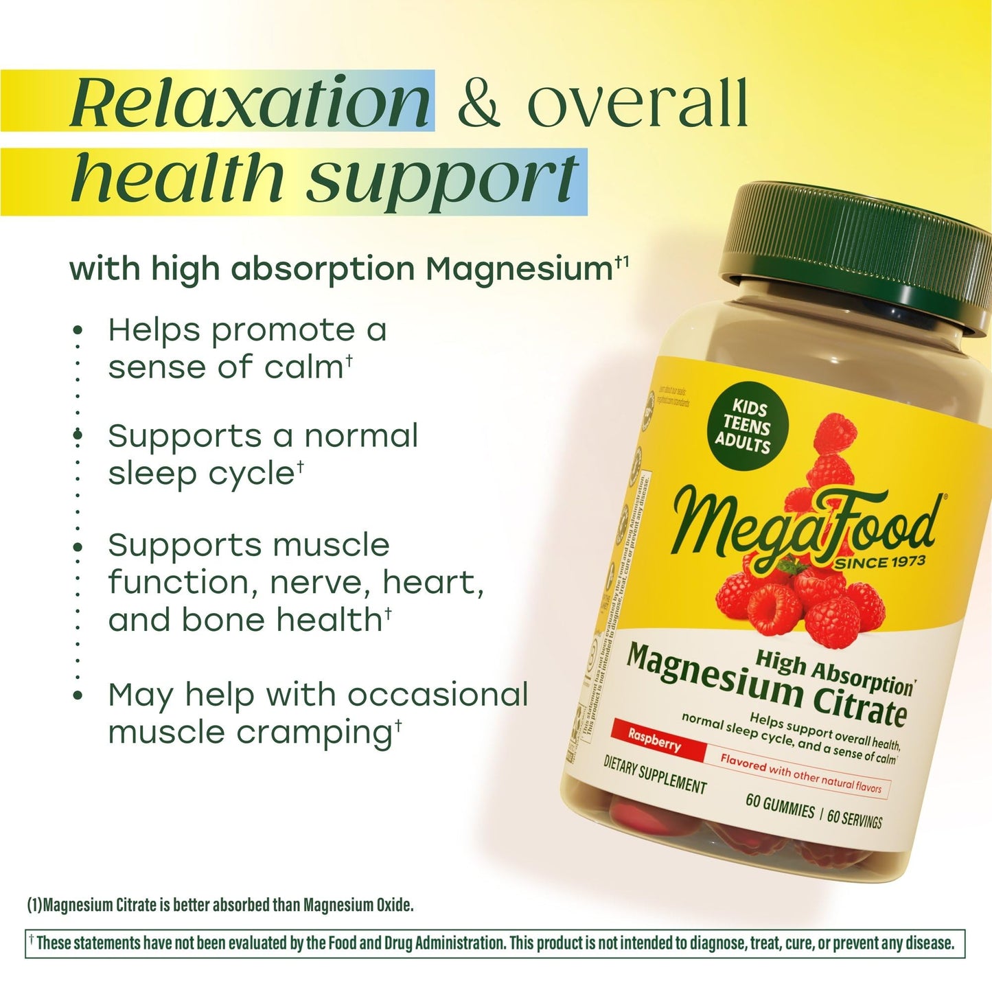 MegaFood Magnesium Citrate Gummies Sleep Support Raspberry, 60 Gummies