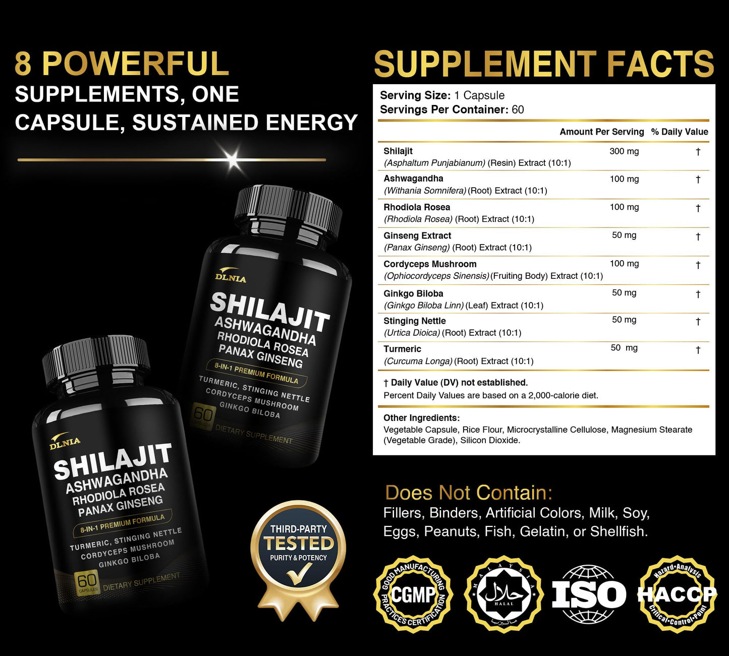 DLNIA 8-in-1 Shilajit Capsule 60 Count