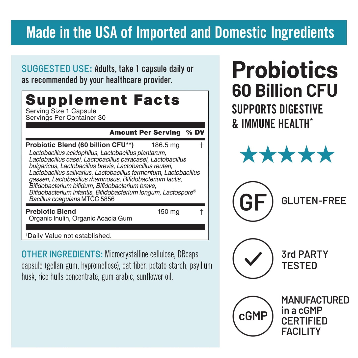 NatureWise Probiotics 60 Billion CFU - 17 Strains + Organic Prebiotics - Immune, Digestive & Gut Health Support for Women & Men - Vegetarian, Gluten-Free, Non-GMO - 30 Capsules