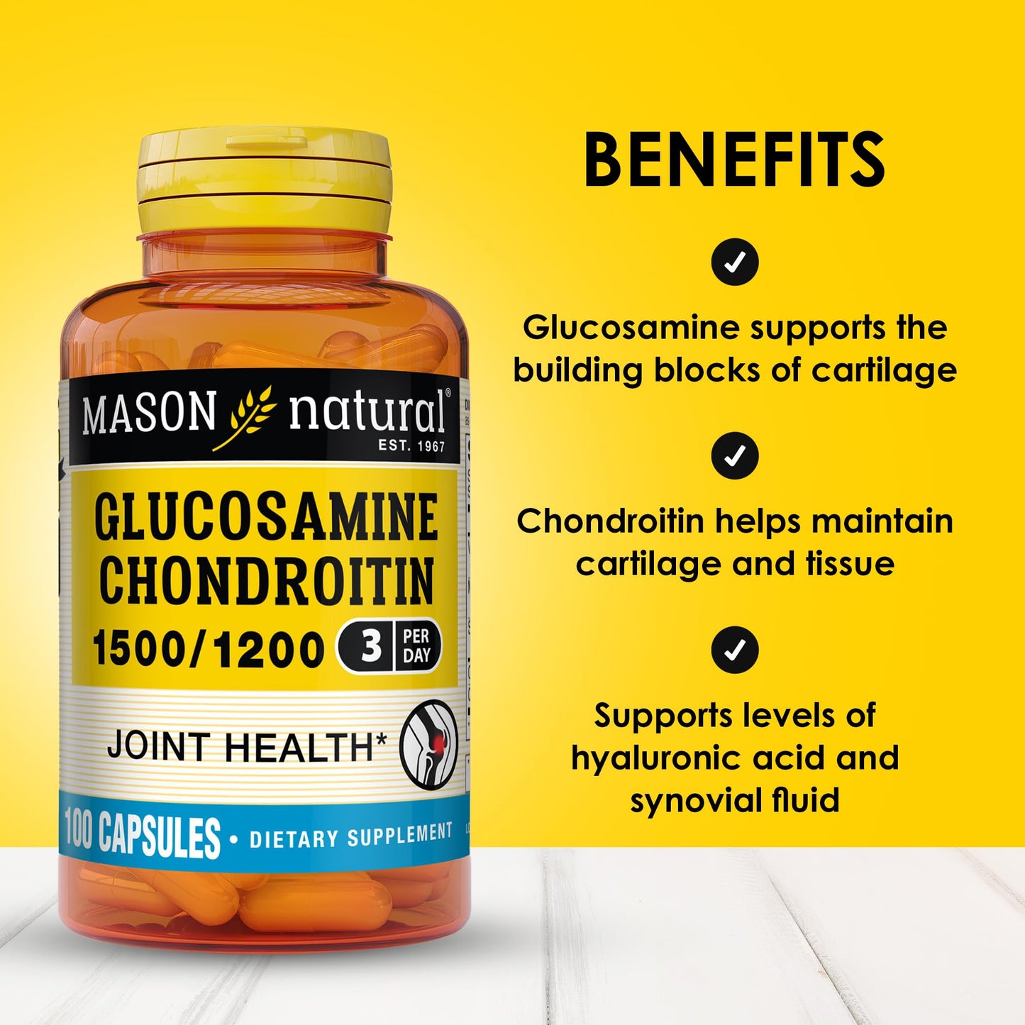 Mason Natural Glucosamine Chondroitin 1500/1200 & Vitamin C Capsules, 100 Count