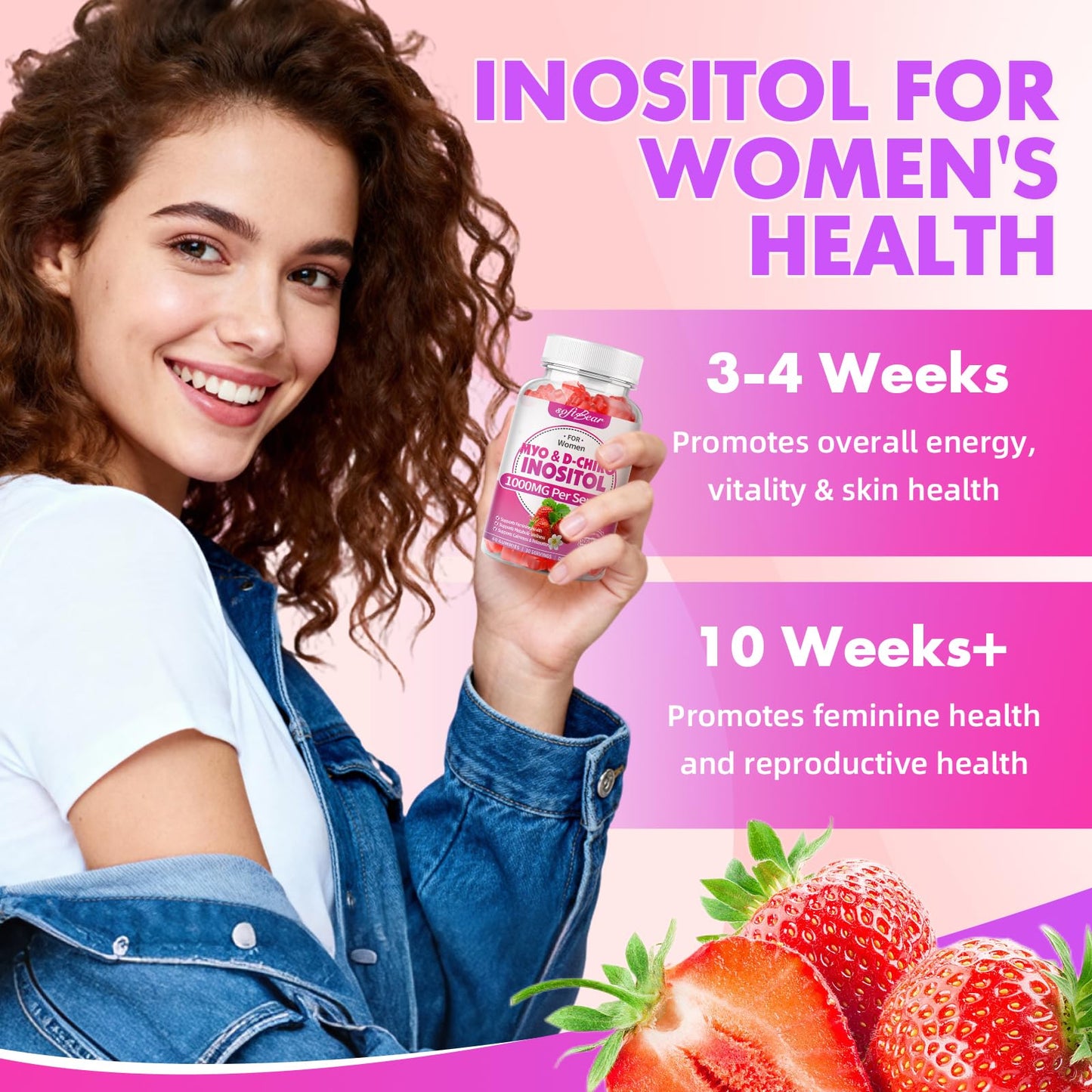 softbear Inositol Gummies for Women 1000mg with Vitamin D3, 60 Count