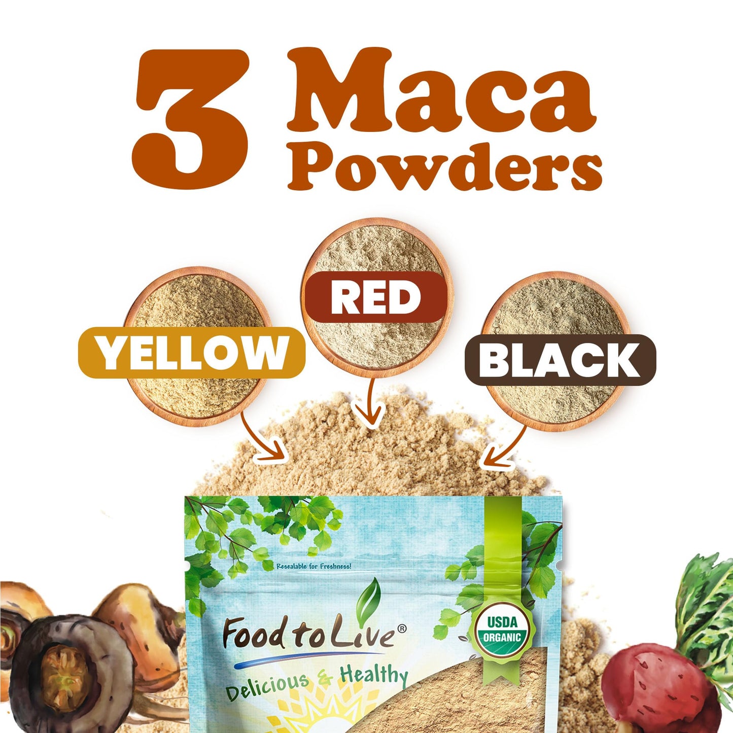 Food to Live Organic Tri-Color Maca Powder Blend Capsule 1 Capsule